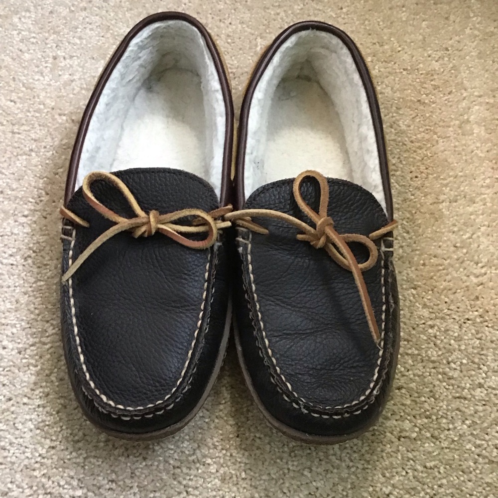 L.L. Bean Men's Dark Brown Leather Moccasins with Tan Laces